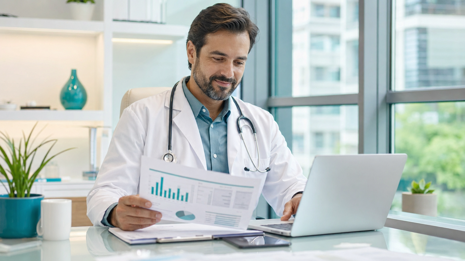 Médico gerenciando finanças com eficiência